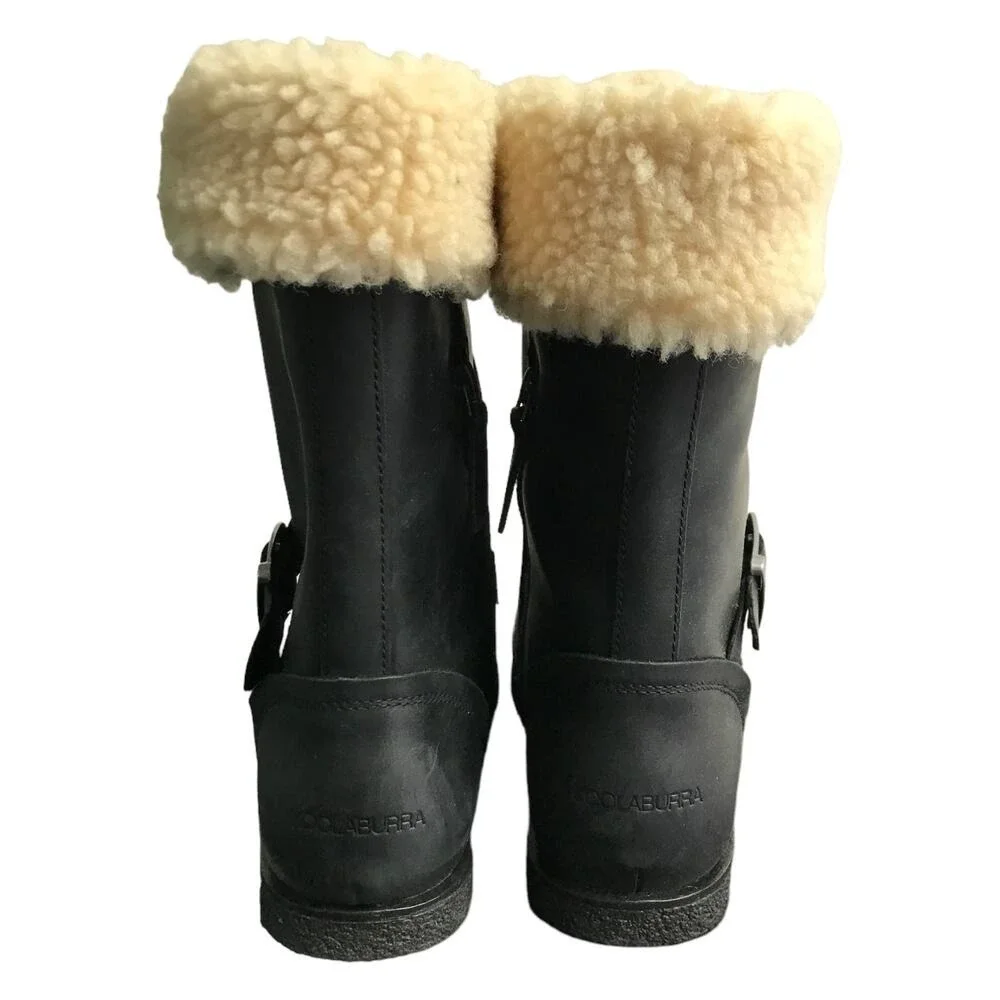Koolaburra Boots Women 9 Gorpcore Leather Shearling Lined Lace‎ Up Side Zip Cozy